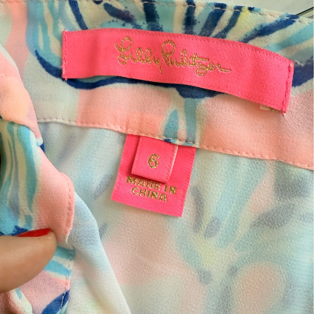 LILLY PULITZER CHASING TAIL BLUE FISH PINK WRAP SKIRT - Picture 7 of 8
